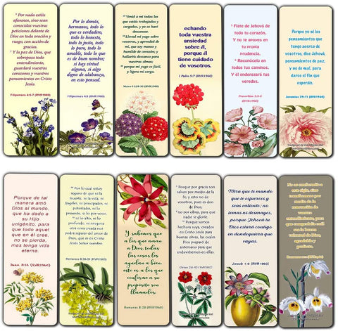 Spanish Flower Bookmarks for Women Series 1 (30 Pack) - RVR1960 - Powerful Words of God to Encourage and Inspire You to be Godly Disciples - Proverbs 3:5-6 John 3:16 - Stocking Stuffers