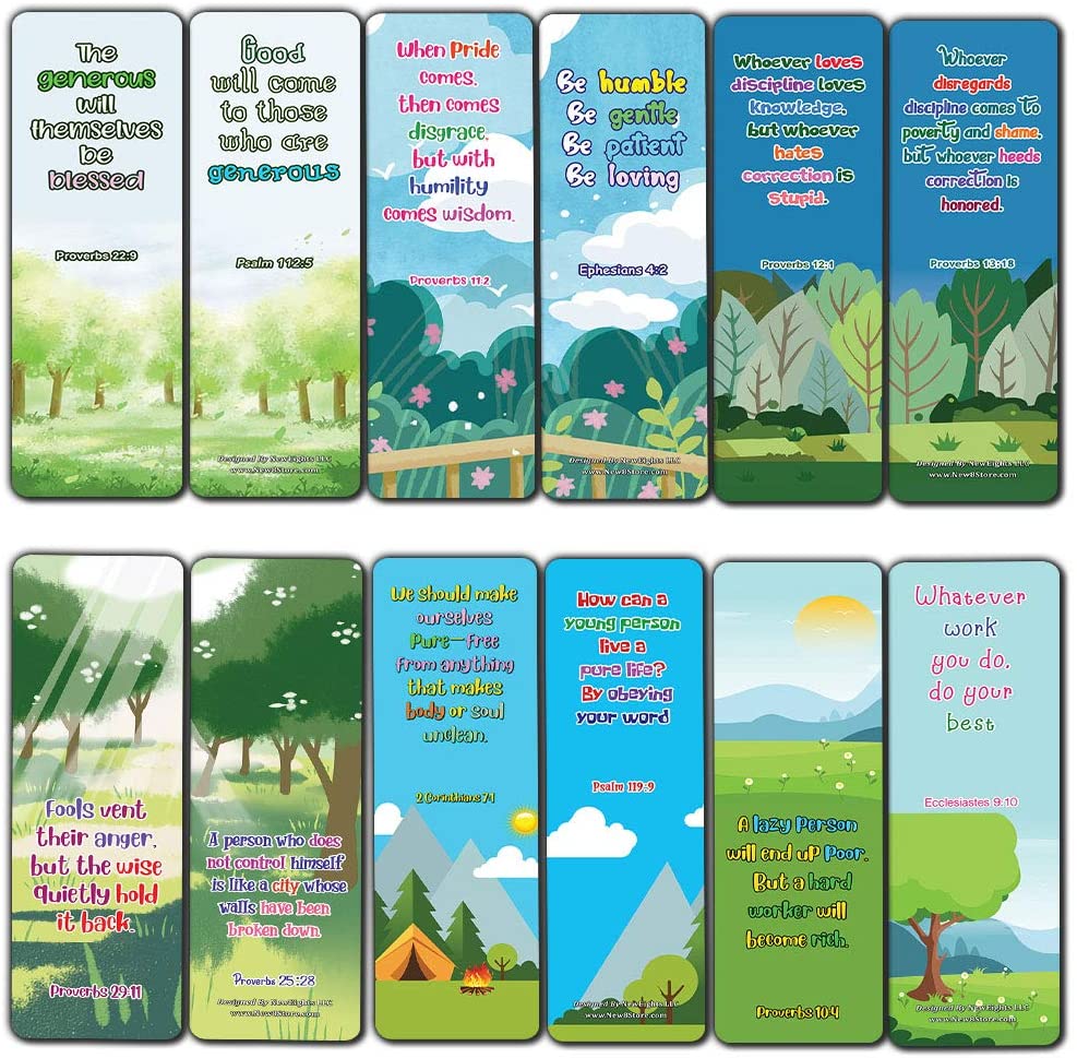 Bible Bookmarks for kids - Character Building Series 2 (60 Pack) - Perfect Gift away for Sunday School and Ministries - Church Ministry Supplies Classroom Teacher Incentive Gifts Giveaways