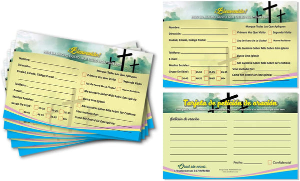 Spanish Church Visitor Card and Prayer Request Card Set B (60-Pack) - Prayer Request Cards in Spanish Assorted Bulk Pack - Collect and Support Church Members