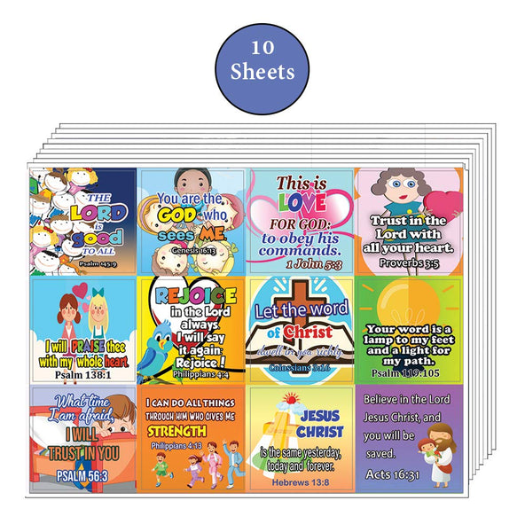 Short Bible Verses Stickers for Kids (10-Sheet)