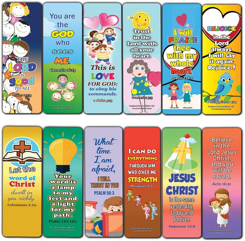 Short Bible Verses for Kids Bookmarks (60-Pack) - Great Way For Kids to Learn the Scriptures