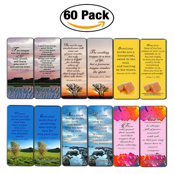 Christian Bookmarks Scriptures Cards (60-Pack) from NIV Bible - Speak Life Bible Verses About the Tongue- Religious Gifts for Men Women Teens Kids - God's Blessing Wisdom Devotional Book Markers