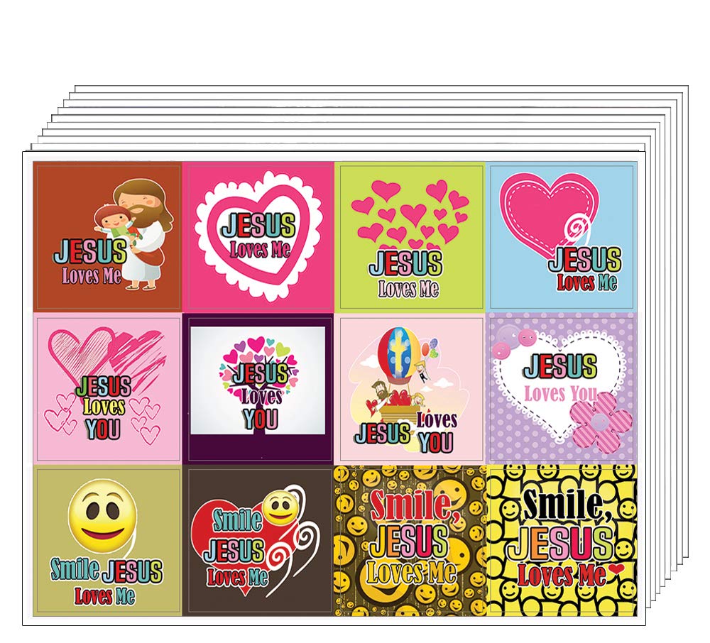 Jesus Loves You Stickers (10-sheets) - Christian Stocking Stuffers for Kids, Boys, Girls - Great Gifts for Party Favors, Sunday School Easter Thanksgiving Christmas Children Day Classroom Rewards