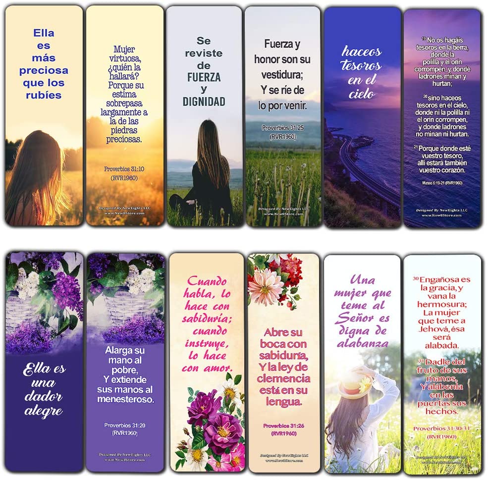 Spanish Bible Verses About Virtuous Woman Bookmarks (30 Pack) - Handy Spanish Bible Texts To Learn What Traits Define And Constitute Virtuous Women from the Many Lessons of the Bible