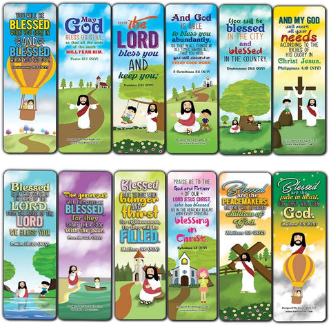 God's Blessing Christian Living Bookmarks (60-Pack) - Church Memory Verse Sunday School Rewards - Christian Stocking Stuffers Birthday Party Favors Assorted Bulk Pack