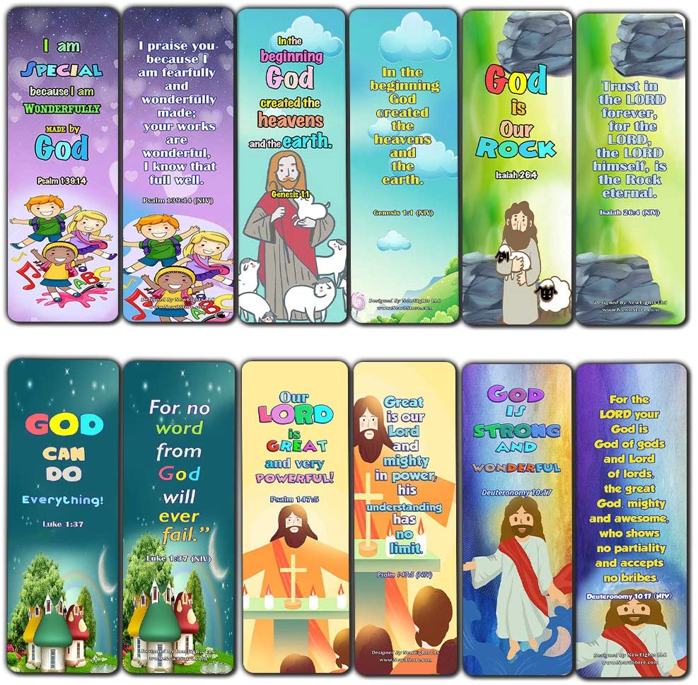 Powerful God Bible Verse Bookmarks for Kids (60 Pack) - Bible Verses About God?s Power That Are Simple and Easy for Kids to Memorize