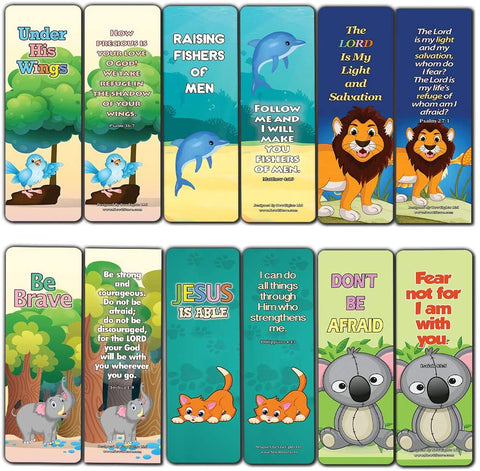 Encouraging Bible Verses Bookmarks for Kids (30-Pack) - Animal Series 1 - Animal Theme Bookmarks for Kids That Come with Inspiring Bible Texts