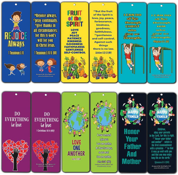 Bible Verses Bookmarks for Kids Boys Girls (60-Pack)- Character Building Bookmarker Bulk Set - Fruit of the Spirit - Philippians 4:13 - Honor Father Mother - Love One Another -Stocking Stuffers Gifts