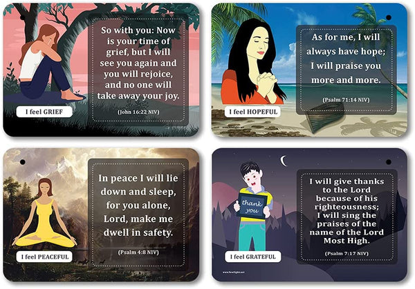 NewEights Bible Emotions Fun Facts Learning Cards (5 Set x 12 Cards) - Bulk Collection Giveaways with Inspirational Messages for Church Goers & Bible Lovers