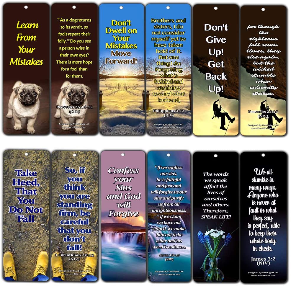 Bible Verses on Learning From Mistakes to Become a Stronger Christian Bookmarks (60 Pack) - Perfect Giveaways for Sunday School and Ministries Designed to Inspire Women and Men