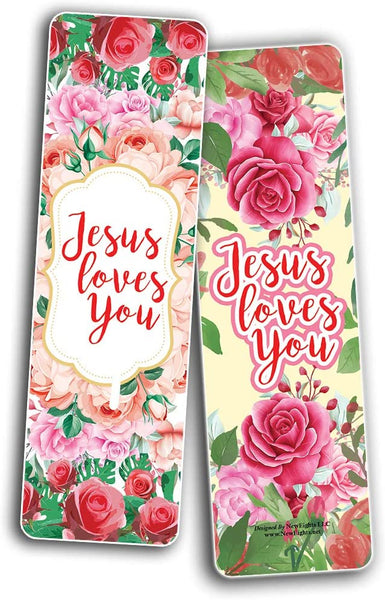 Jesus Loves You Bookmarks - Rose Theme Cards (30 Pack)