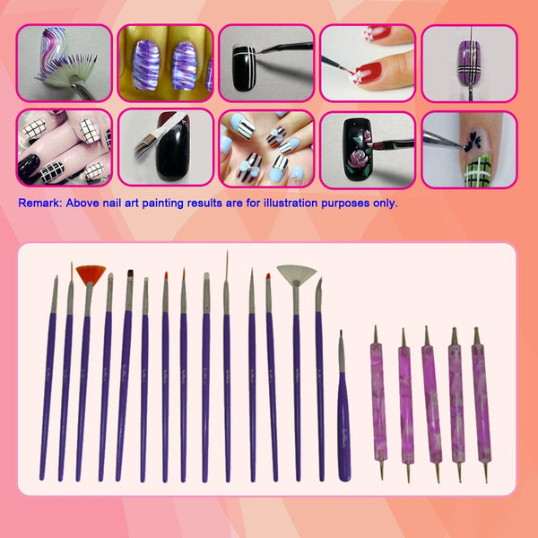 Nail Art Brushes, Dotting Pens Marbling Detailing Painting Tools 20pc