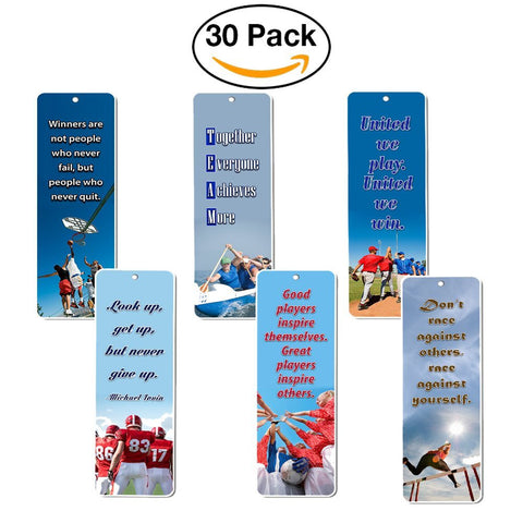 NewEights Sports Inspirational Quotes Bookmark Set (30-Pack) - Teamwork Team Building Success Quotes - Sports Gifts Stocking Stuffers