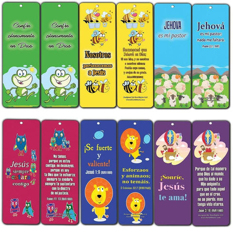 Spanish Bible Verses Bookmarks (60-Pack) (Cute Animals) - Christian Gift For Kids Girls Boys Children Sunday School Classroom Incentives Party Favors