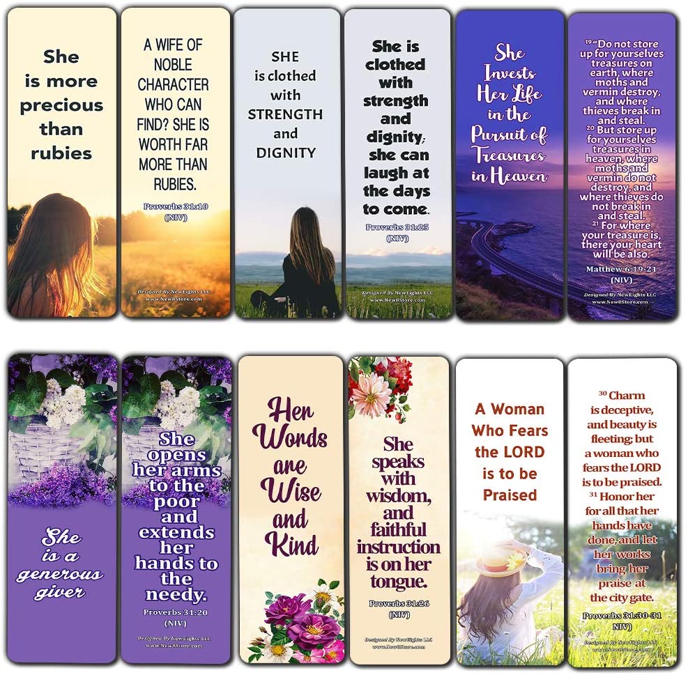 Bible Verses About Virtuous Woman (60 Pack) - Perfect Giveaways for Sunday School and Ministries Designed to Inspire Women