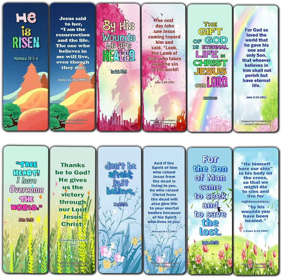 Jesus Has Risen Religious Bookmarks Cards for Kids (60 Pack) - Perfect Gift away for Sunday School and Ministries - Reverence Bible Texts VBS Sunday School Easter Baptism Thanksgiving Christmas Reward
