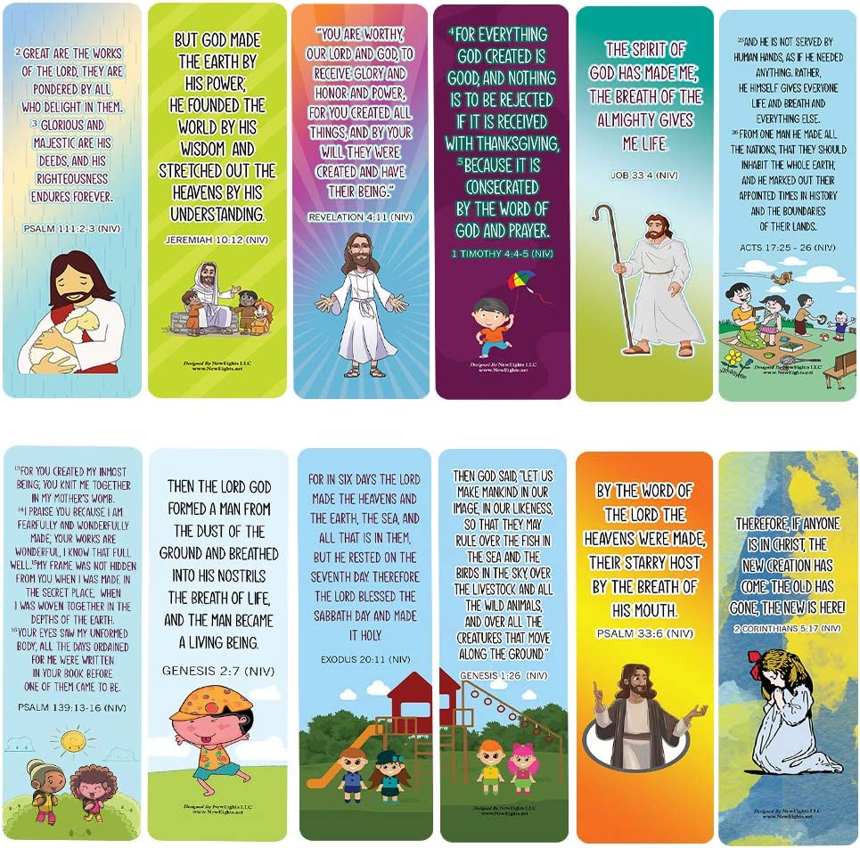 NewEights Bible Memory Verses on Creation Series 2 (12-Pack) – Daily Motivational Card Set – Collection Set Book Page Clippers – Ideal for Church Events
