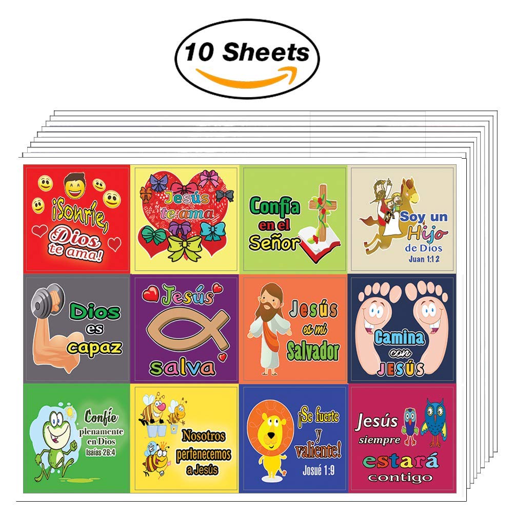 Spanish Smile God Loves You Stickers (10 Sheets) - Sunday School Giveaways for Kids and Children