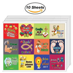 Spanish Smile God Loves You Stickers (10 Sheets) - Sunday School Giveaways for Kids and Children
