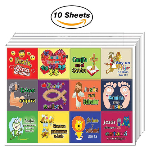 Spanish Smile God Loves You Stickers (10 Sheets) - Sunday School Giveaways for Kids and Children