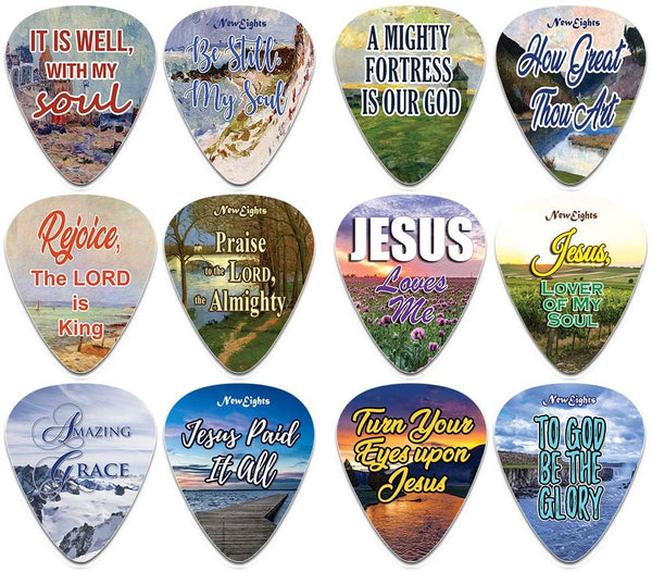 Jesus Loves Me Guitar Picks -12 Pack Celluloid Medium - Cool Acoustic and Electric guitar Accessories - Unique Gift for Men and Women Guitarists - Best Stocking Stuffers