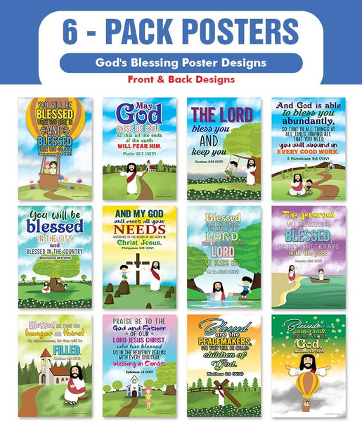 God's Blessing Christian Living Poster (6-Pack) - Encouraging Bible Verses Poster for Men Women Teens - A3 Size - Renewed in God's Blessing Poster Reading Wall Decor Sunday School Church Decor