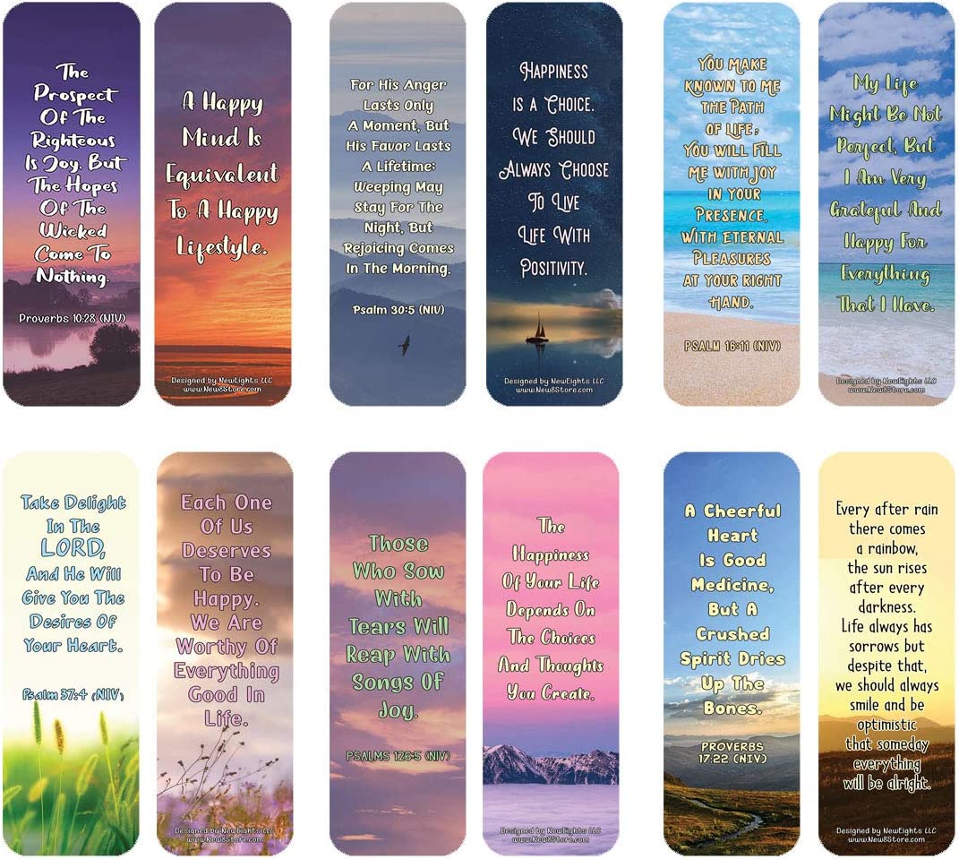 NewEights Famous Verses and Quotes on Happiness (60-Pack) – Daily Motivational Card Set – Collection Set Book Page Clippers – Ideal for Church Events