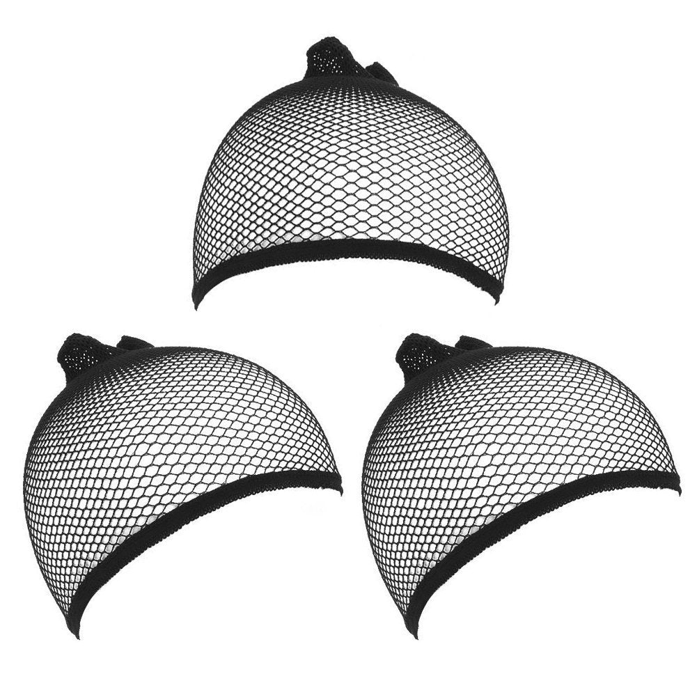 New8Beauty Black Mesh Wig Caps (3-Pack)