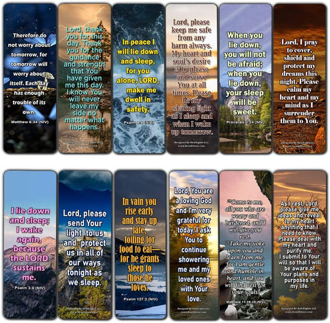 Popular Prayers and Bible Scriptures on Night time / Bedtime Bookmarks (60 PACK)