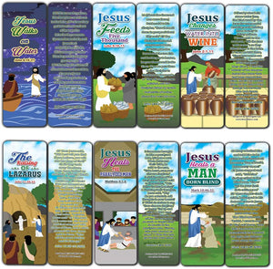 Miracles of Jesus Bible Bookmarks Cards (60-Pack) - Church Memory Verse Sunday School Rewards - Christian Stocking Stuffers Birthday Party Favors Assorted Bulk Pack