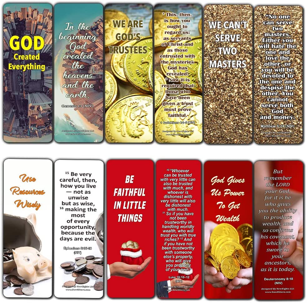 Christian Bible Bookmarks for Biblical Financial Principles Series 2 (60-Pack) - Stocking Stuffers for Men Women Sunday School Church Supplies - Money Management Finances Cards