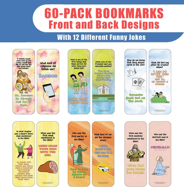 NewEights Christian Jokes Series 4 Bookmarks (60-Pack) – Daily Entertainment Card Set – Interesting Book Page Clippers – Great Gifts for Kids and Teens