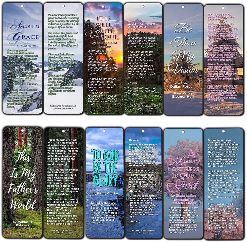 Hymn Bookmarks Series 1 - Amazing Grace (60-Pack) - Classic Gospel Song Lyrics - Bring You Back to the Good Old Day Worship - Stocking Stuffers for Men Women