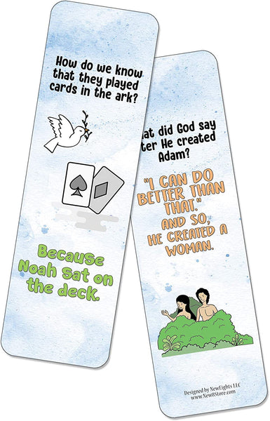 NewEights Christian Jokes Series 4 Bookmarks (60-Pack) – Daily Entertainment Card Set – Interesting Book Page Clippers – Great Gifts for Kids and Teens