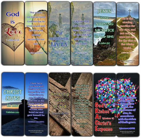 Love and Grace of God Scriptures Bookmarks (60 Pack) - Perfect Gift away for Sunday School and Ministries - Reverence Bible Texts VBS Sunday School Easter Baptism Thanksgiving Christmas Rewards Gifts