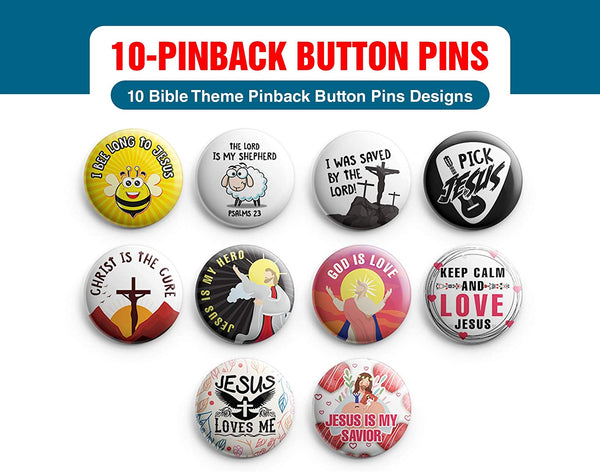 Bible Theme Pinback Button Pins (10 Pack)