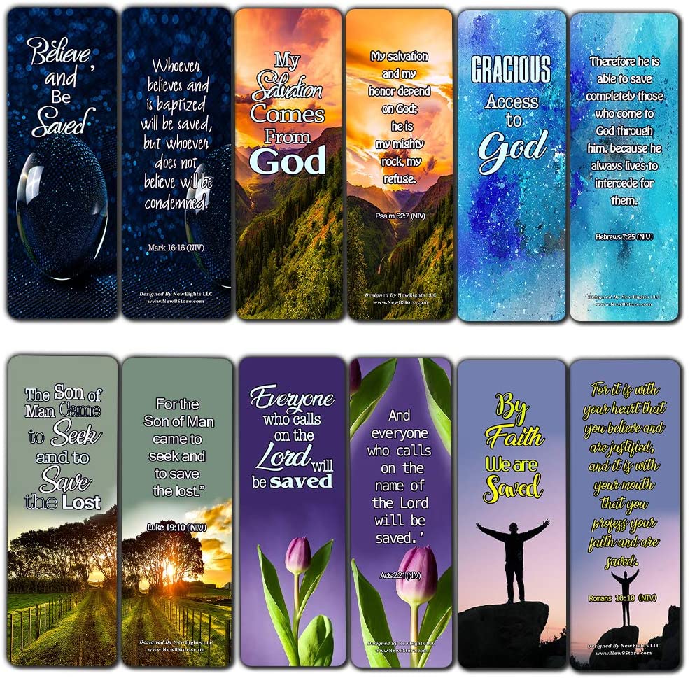 Scriptures Cards - Powerful Scriptures about Salvation (60 Pack) - Stocking Stuffers Devotional Bible Study - Church Ministry Supplies Teacher Classroom Incentive Gifts