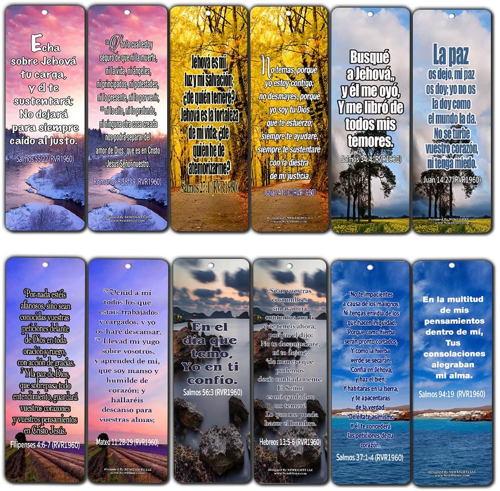 Spanish Christian Bible Verses Bookmarks - Release Stress and Anxiety (30-Pack)