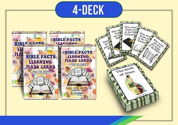 NewEights Bible Facts Learning Flashcards for Children (4-Deck) - Educational Homeschooling Teaching Teachers Set for Day Care Classroom Nursery Home - Religious Cards for Boys Girls