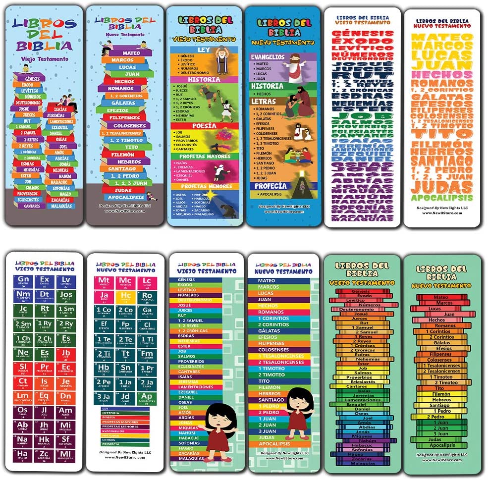 Spanish Books Of The Bible Bookmarks for Kids (30-Pack) - Stocking Stuffers for Boys Girls - Children Ministry Bible Study Church Supplies Teacher Classroom Incentives Gift