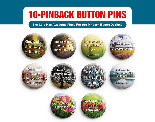 "The Lord Has Awesome Plans For You Pinback Buttons (1 Set x 10 Designs) - Large 2.25"" VBS Church Giveaways Encouragement Gift Token for Teens & Adults"