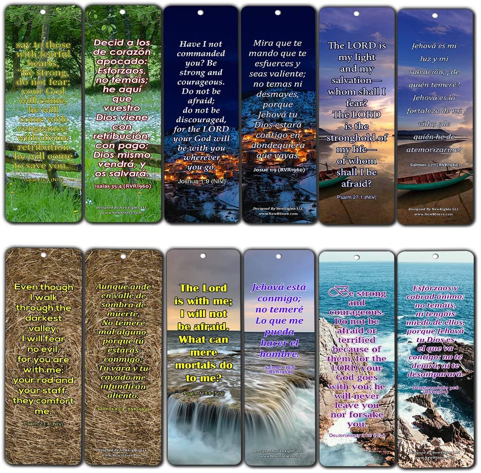Bilingual Encouraging Bible Verses Bookmarks - Overcome Fear (30-Pack) - Handy Bilingual Bible Verses Perfect for Daily Encouragement