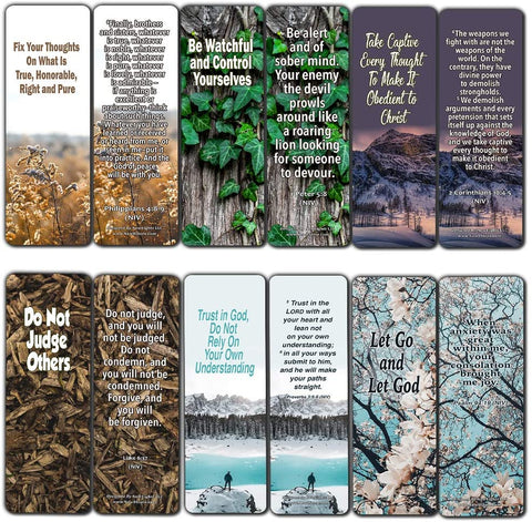 Bible Verses Bookmarks about Focus on God to Empty Out Negative Thoughts (60 Pack) - Perfect Giftaway for Sunday School and Ministries