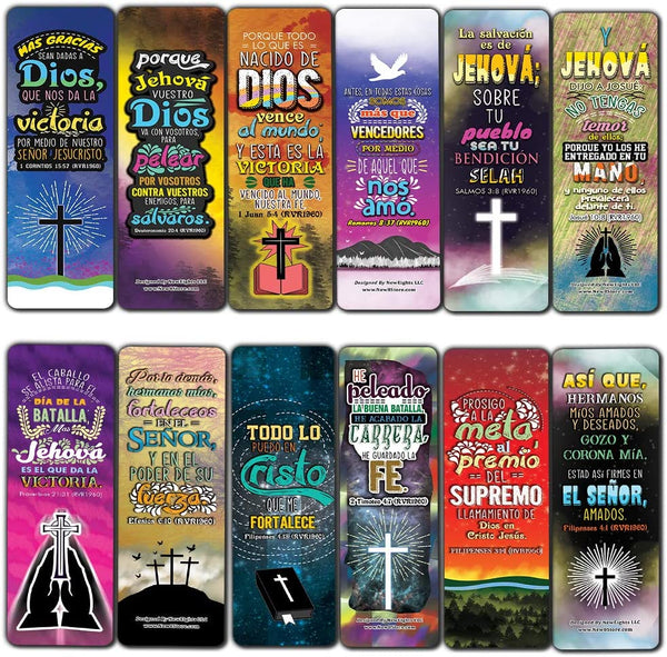 Spanish Victory in Christ Bookmarks (60-Pack) - Church Memory Verse Sunday School Rewards - Christian Stocking Stuffers Birthday Party Favors Assorted Bulk Pack