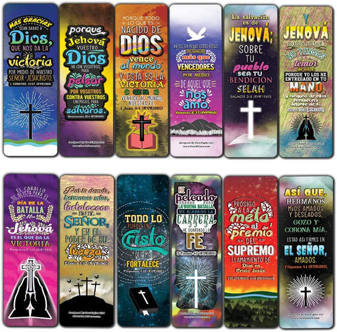 Spanish Victory in Christ Bookmarks (60-Pack) - Church Memory Verse Sunday School Rewards - Christian Stocking Stuffers Birthday Party Favors Assorted Bulk Pack