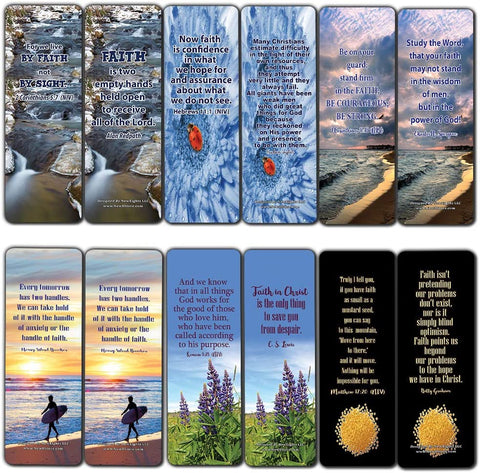 Faith Scriptures Cards Bookmarks (12-Pack) - Stocking Stuffers Devotional Bible Study - Church Ministry Supplies Classroom Teacher Incentive Gifts Giveaways