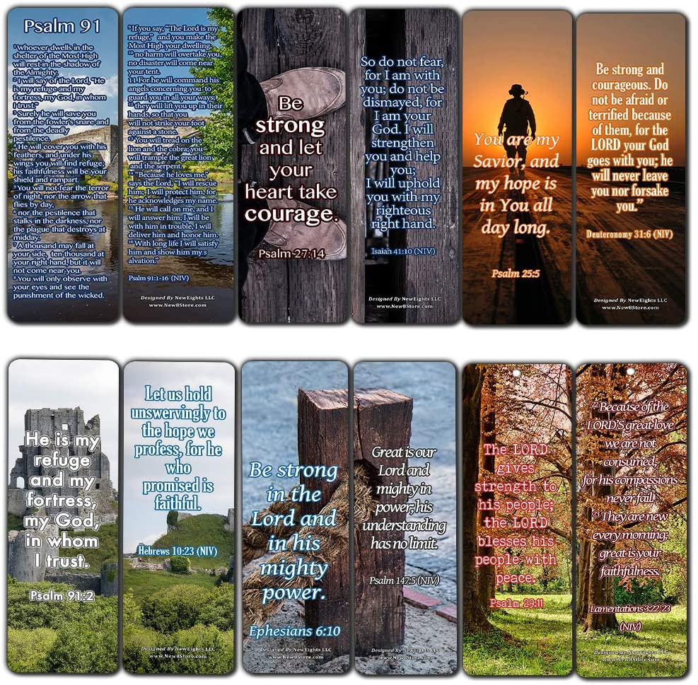 Religious Bookmarks Cards (60 Pack) - Encouraging Gift Psalm 91 Isaiah 41 Ephesian 6 Be Strong Bible Verses - Stocking Stuffers for Men Women Soldiers Army Husband Evangelism Mission Church Supplies