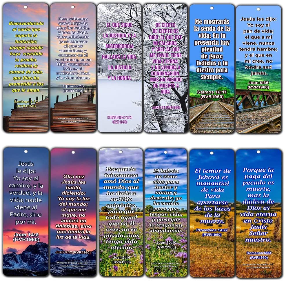 Spanish Life Bible Verses Bookmarks (60 Pack) - Perfect Giftaway for Sunday School and Learn the Spanish Language