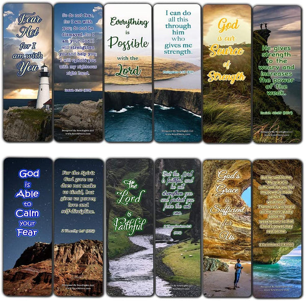 Scriptures Bookmarks - Bible Verses about Strength (30 Pack) - Well Designed and Easy To Memorize Bible Verses - Reverence Bible Texts VBS Sunday School Easter Baptism Thanksgiving Christmas Rewards