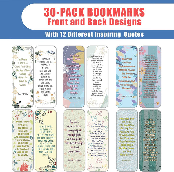 NewEights Popular Prayers and Bible Scripture About Peace Bookmarks (30-Pack) – Daily Encouragement Prayer Verse Card Set – Book Page Clippers – Ideal for Church Gathering Events Give-aways
